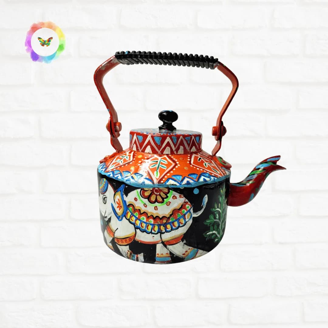 Madhubani Art Black & Orange Kettle — view 1