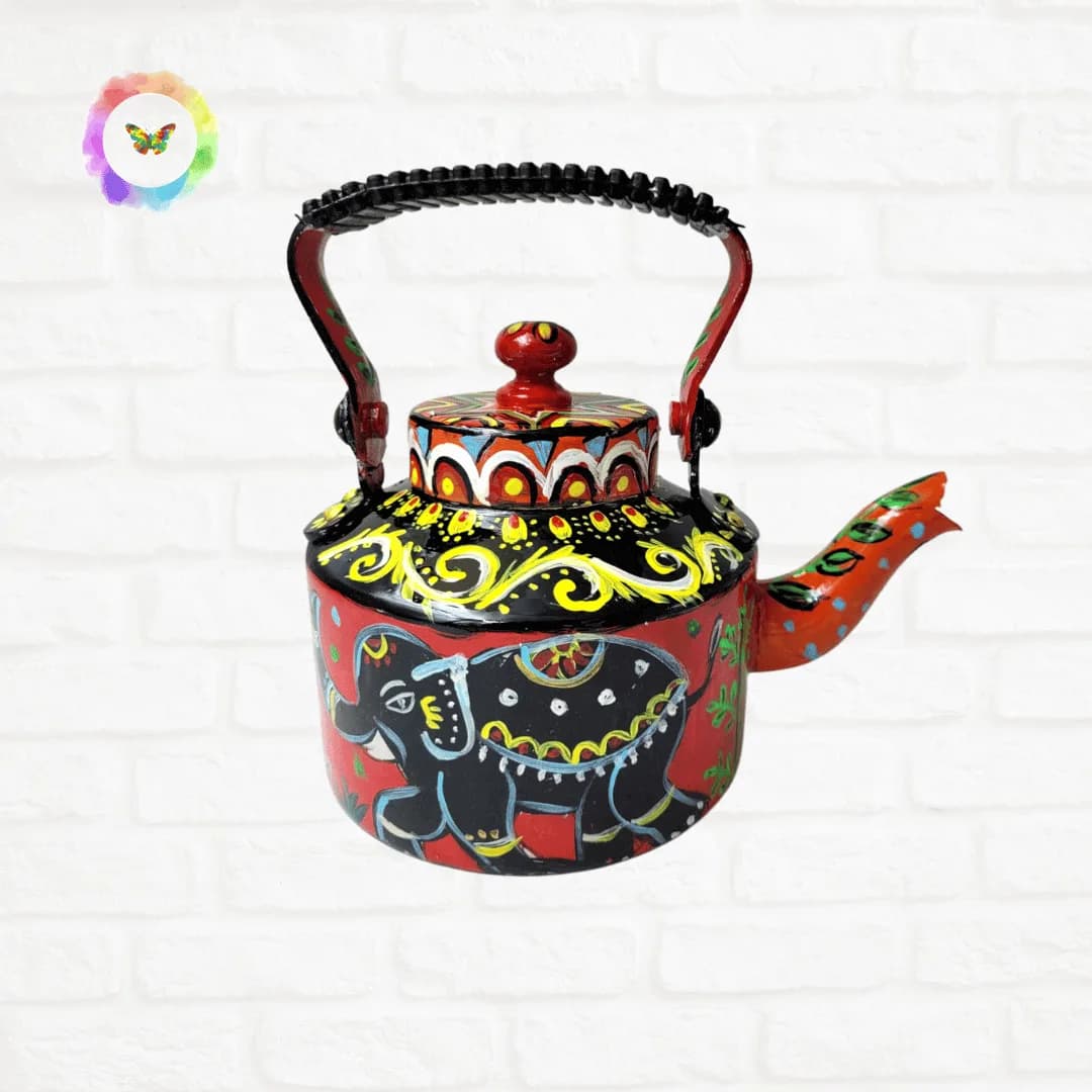 Madhubani Art Red & Black Kettle — view 1