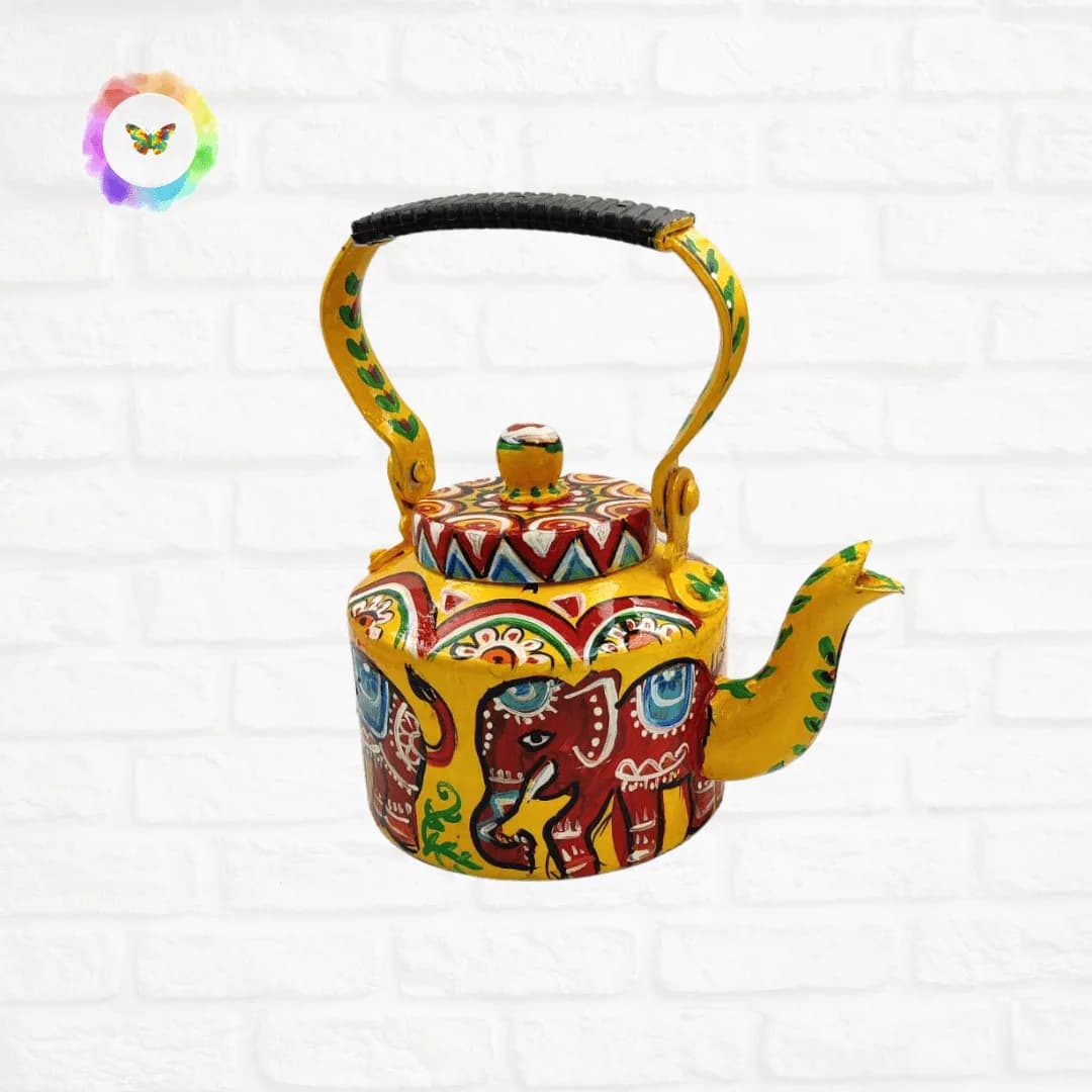Madhubani Art Yellow Kettle — view 1